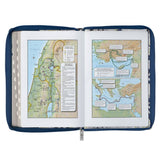 Blue Pearlized Floral Faux Leather King James Bible - Adult