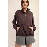 CRINKLE WOVEN QUARTER ZIP ACTIVE JACKET - Espresso