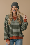 Plus Crew Neck Stripe Pullover Knit Top