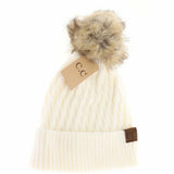 Solid Honey Comb Fur Pom C.C Beanie HAT2079