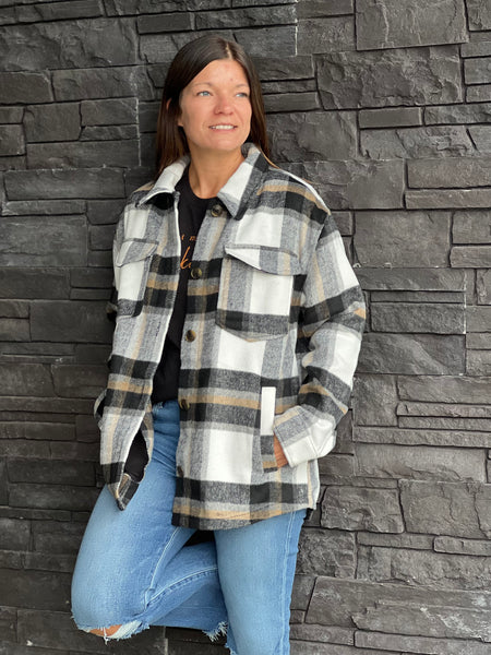 Plaid Button-Down Jacket - Black