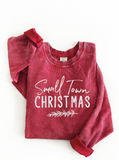 SMALL TOWN CHRISTMAS Thermal Vintage Pullover vintage cranberry and pine.