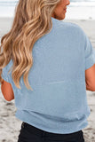 Corded Knit Mock Neck Tee - Blue