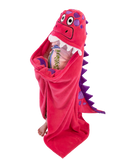 Wearable Hooded Fleece Blankets For Kids - Pink Dinosaur