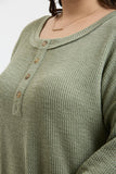 Waffle Knit Henley Top - Olive