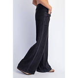 MINERAL WASHED HONEYCOMB WIDE LEG PANTS