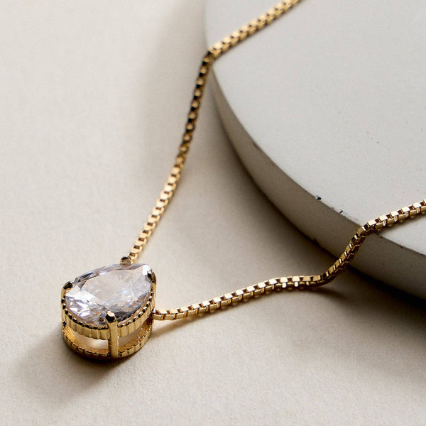 Gold Filled Teardrop CZ Pendant Necklace