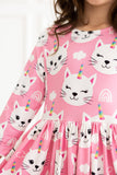 Unicorn Kitties 3/4 Sleeve Pocket Twirl Dress