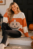 Pumpkin Appliqué Color Block Pullover
