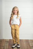 Kids Mustard Khaki Denim Cargo Jean Pants With Pockets