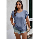 Plus Size Solid Swiss Dots Short Sleeve Blouse