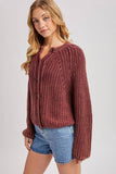 BUTTON DOWN SLOUCHY WASHED CHUNKY KNIT SWEATER CARDIGAN