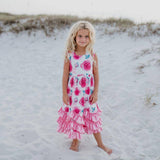 Kids Pink Rose 3 Ruffle Spring Summer Easter Dress