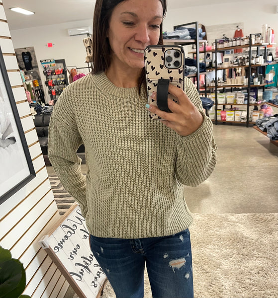 CHUNKY ACID WASH KNIT SWEATER - Olive