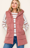 HOODED SOLID DUSTER PUFFER VEST - Marsala