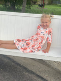 Pumpkin Peekaboo 3/4 Sleeve Pocket Twirl Dress