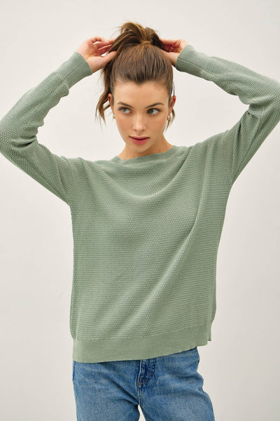 JOSSLYN CLASSIC CREW NECK DROP SHOULDER RIBBED SWEATER