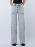 HIGH RISE UTILITY POCKET DRAWSTRING WIDE LEG JEANS