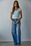 Seamless Eyelet Round Neck Short Sleeve Top