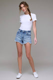 Medium Wash Frayed Stretch 3in Inseam Shorts