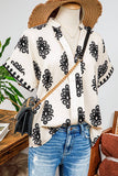Boho Geometric Print Short Sleeve V Neck Blouse