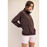 CRINKLE WOVEN QUARTER ZIP ACTIVE JACKET - Espresso