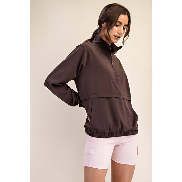 CRINKLE WOVEN QUARTER ZIP ACTIVE JACKET - Espresso