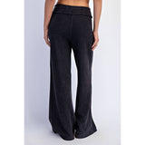 MINERAL WASHED HONEYCOMB WIDE LEG PANTS