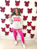 XOXO Split Neck Graphic Crewneck on Ash Gray