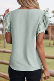 Susan Solid Color Ruffled Short Sleeve Casual Blouse