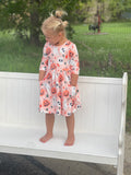 Pumpkin Peekaboo 3/4 Sleeve Pocket Twirl Dress