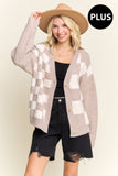 PLUS PUFF CHECKER SWEATER CARDIGAN - Taupe