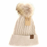 Solid Honey Comb Fur Pom C.C Beanie HAT2079