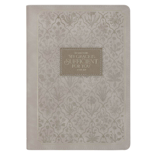 Journal Classic Zip Taupe My Grace Is Sufficient 2 Cor 12:9