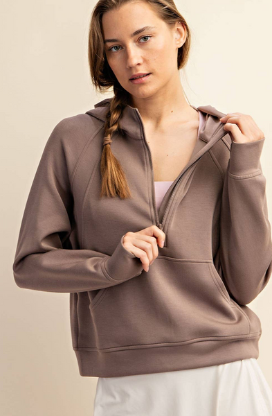 MODAL SCUBA QUARTER ZIP HODDIE JACKET - Mocha