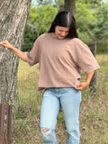 Rhinestone Studded Oversized Tee - Mocha