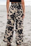 Black Floral Print Smocked High Waist Wide Leg Pants | S-XL