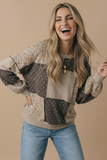 Round Neck Mixed Print Patchwork Pullover