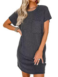 Green Casual Short-Sleeve T-Shirt Dress with Pockets