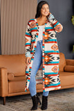 Multicolor Geometric Color Block Open Front Long Cardigan