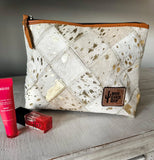Checkered Western Cowhide Makeup Bag Travel