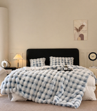 Blue Luxury Tufted Faux Fur Throw Blanket