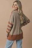 V Neck Stripe Popcorn Oversized Fit Cardigan