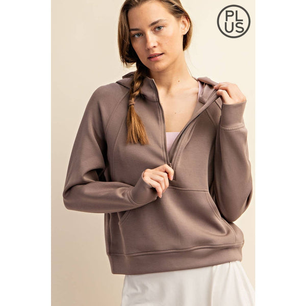 PLUS SIZE MODAL SCUBA QUARTER ZIP HODDIE JACKET