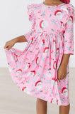 Jolly Old Saint Nick 3/4 Sleeve Ruffle Twirl Dress