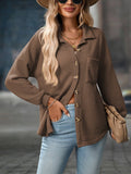 Waffle Knit Button-Up Shirt – Casual Fall Cardigan