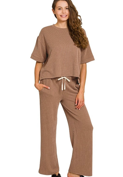 Cindy Ribbed Lounge Set - Brown