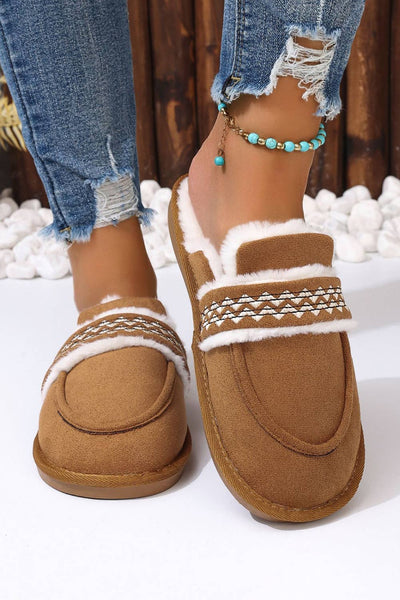 Suede Wavy Striped Plush Lined Slippers