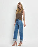 HIGH RISE MEDIUM WASH CUFFED WIDE JEANS F5890