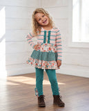 Girls Fall Woodland Bloom Floral Green 3 Tiered Pant Set